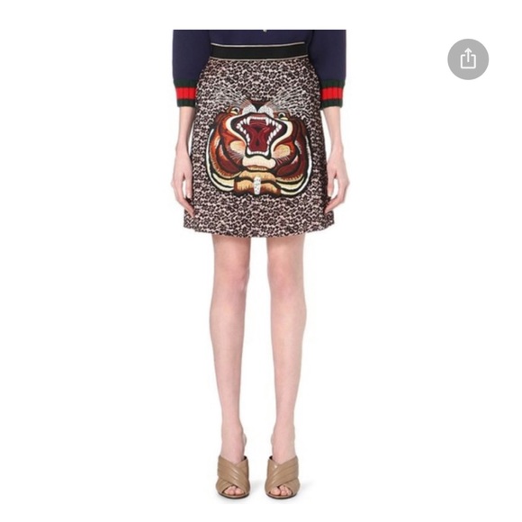 Gucci Dresses & Skirts - Gucci Tiger Embellished Viscose & Lace Skirt